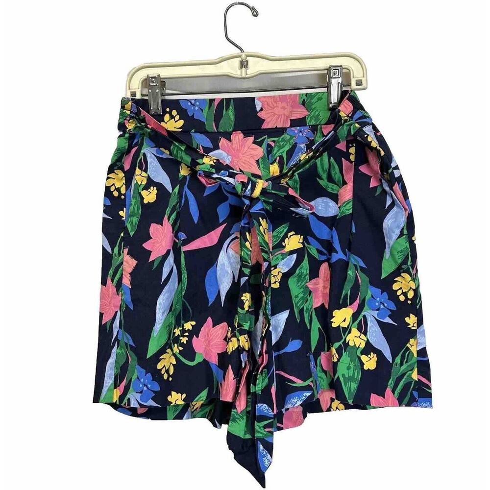 J Crew Women's Floral Basketweave Shorts Tie Waist Pull On Size 4 Multicolored